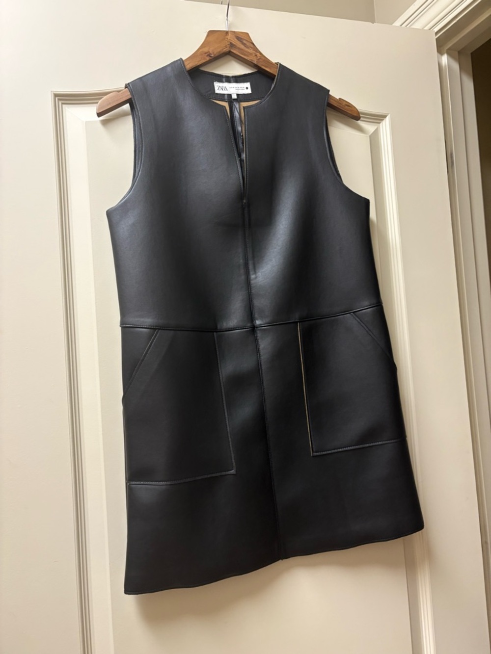 Zara Black Faux Leather Sleeveless Shift Vest
